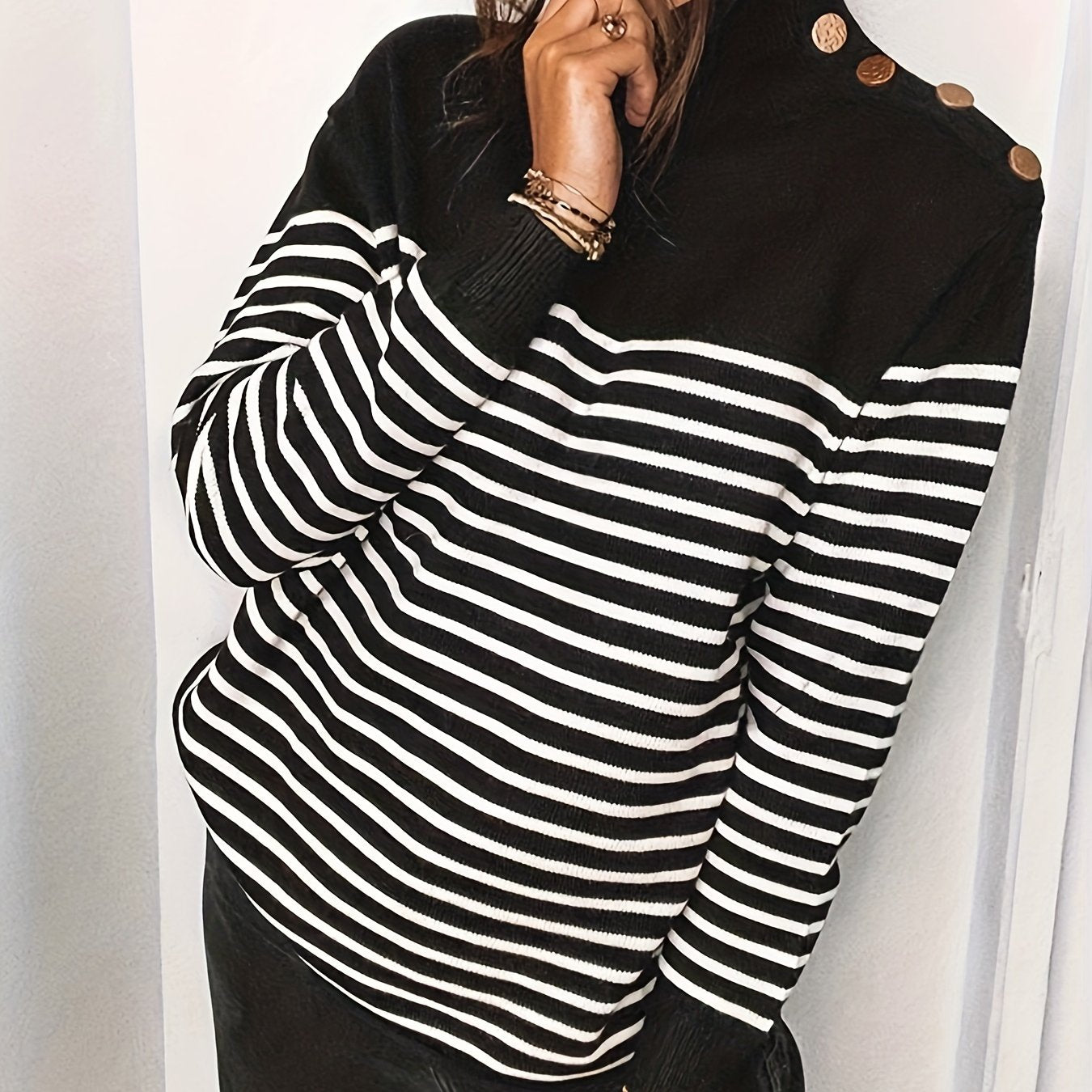Stripe Print High Neck Jumper