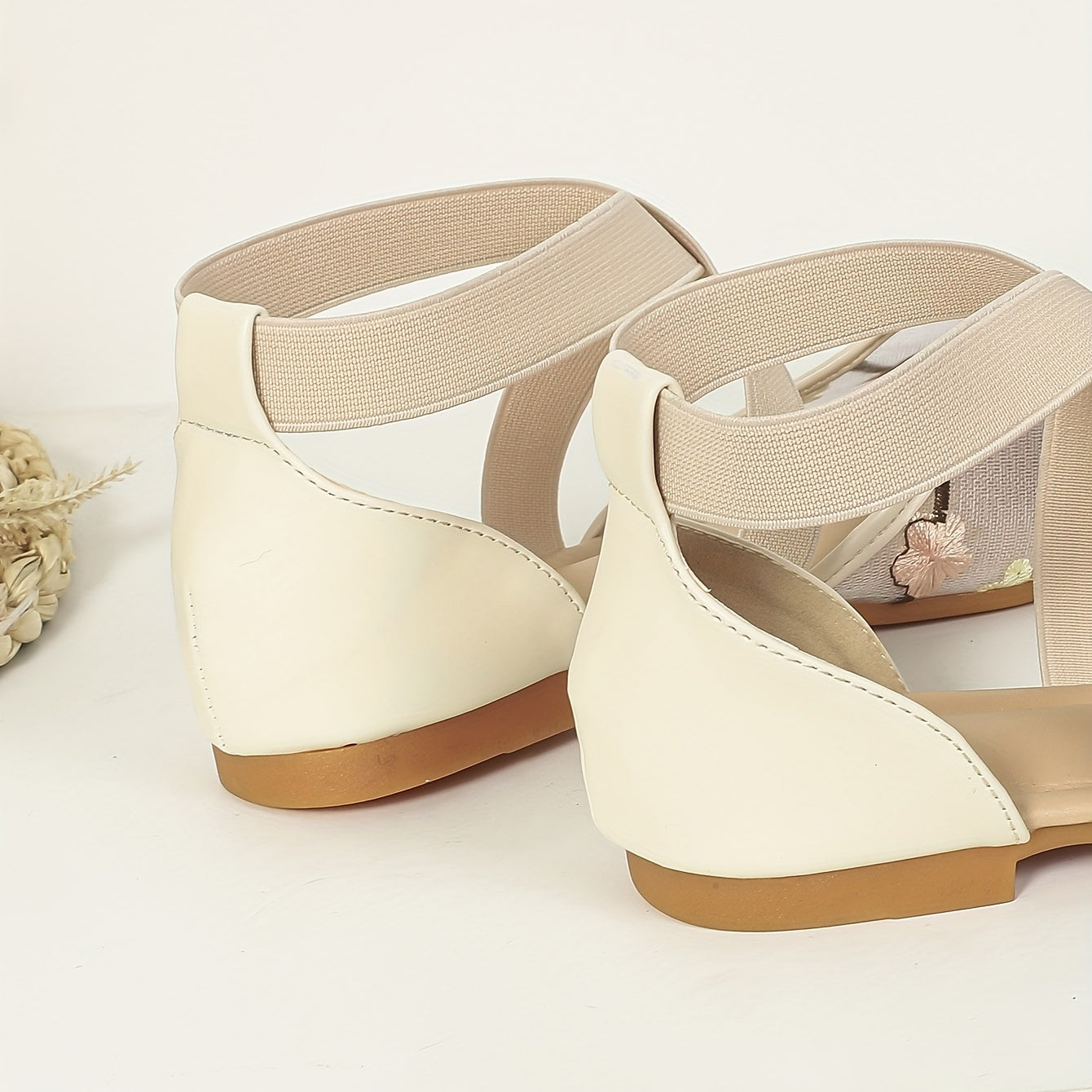 Floral Embroidered Lace Flat Sandals Cross Strap Slip On Shoes