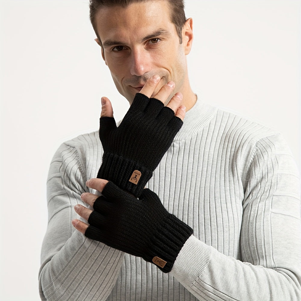 Winter Touch Screen Knitted Half Finger Gloves Men Women