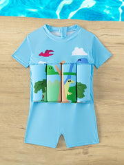 Boy's Sun Protection Swimsuit Cartoon Graphic One-piece Buoyancy Swimwear