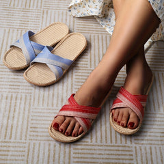 Women's Linen Cross Strap Home Slide Shoes