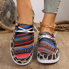 Leopard Print Canvas Lace Up Low Top Slip On Sneakers