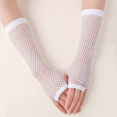 Unisex Fishnet Gloves Sexy Long Punk Half Finger Gloves