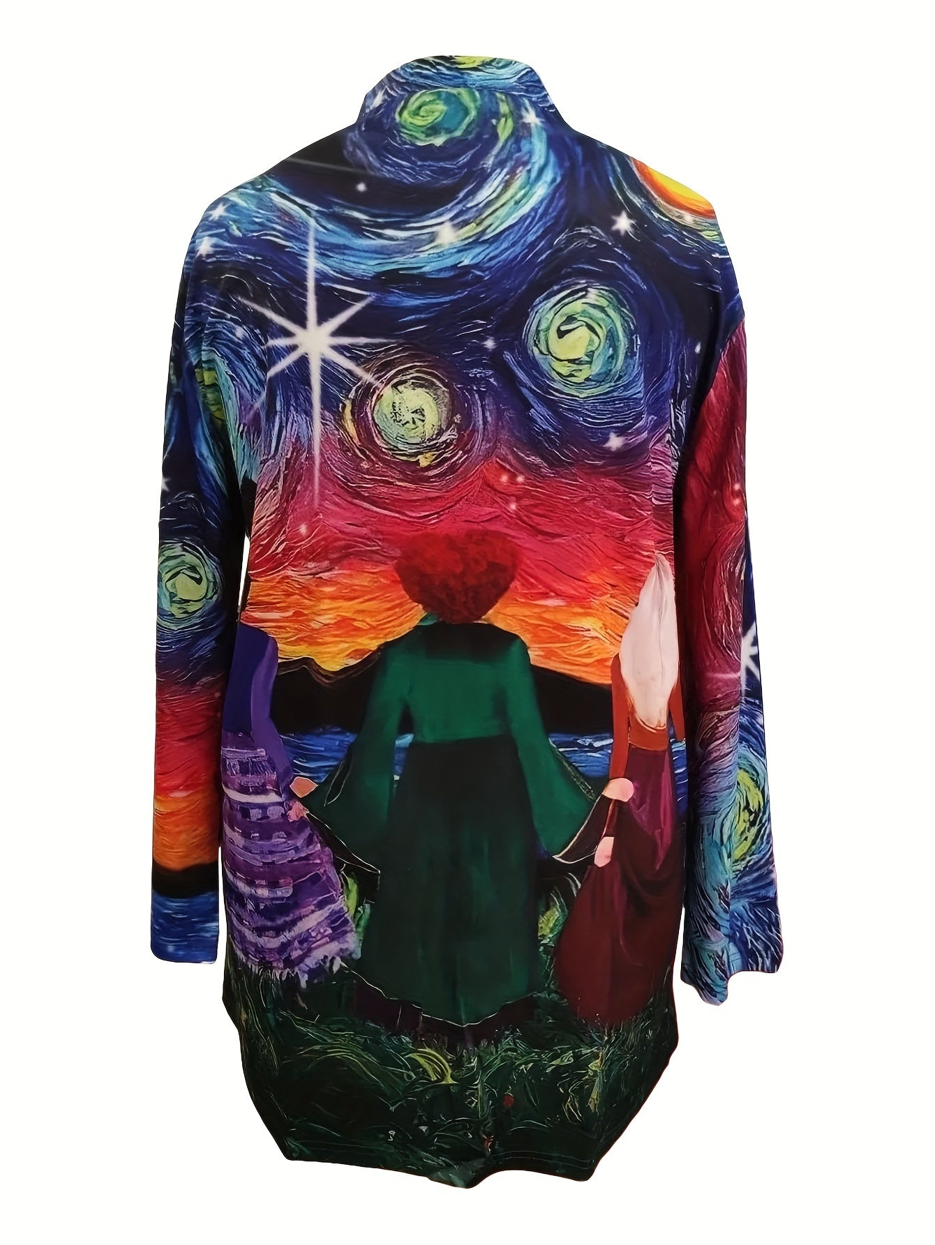 Painting Print Open Front Cardigan