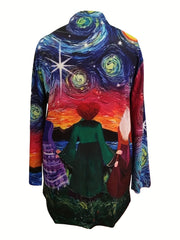 Painting Print Open Front Cardigan