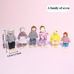 Wooden Family Figure Set 7pcs Mini Figures for Dollhouses Cosplay Birthday