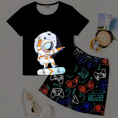 Boys Astronaut Skater Graphic T-shirt & Gamepad Shorts Set
