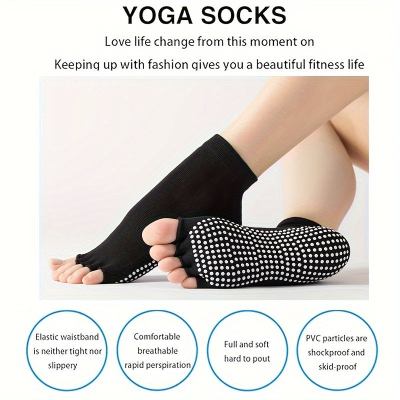 3 Pairs Yoga Socks Non Slip Grips Toeless For Women