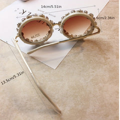 Rhinestone Round Frame Sunglasses Gradient Lens UV400