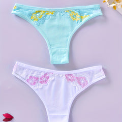 2pcs Lace Thongs Soft & Comfy Stretchy Panties Women's Lingerie