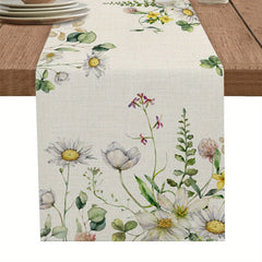 Long Eucalyptus Leaf Green Plants Chrysanthemum Linen Table Runner