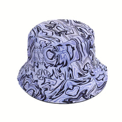 Grey Stripe Print Bucket Hat Tie Dye Reversible Fisherman Cap