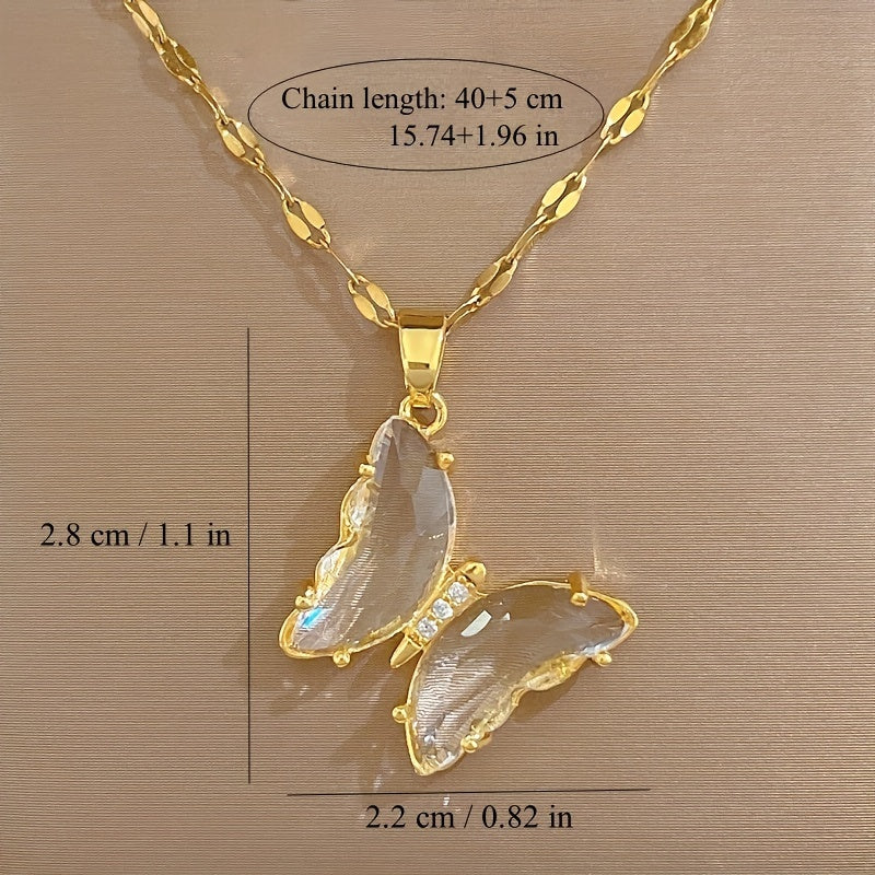 Girl Butterfly Pendant Necklace Micro Inlaid Zircon Women's Jewelry