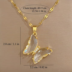 Girl Butterfly Pendant Necklace Micro Inlaid Zircon Women's Jewelry
