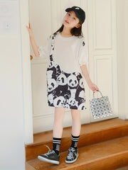 Girl's Panda Graphic Dress Short Sleeve Crew Neck Princess Dress