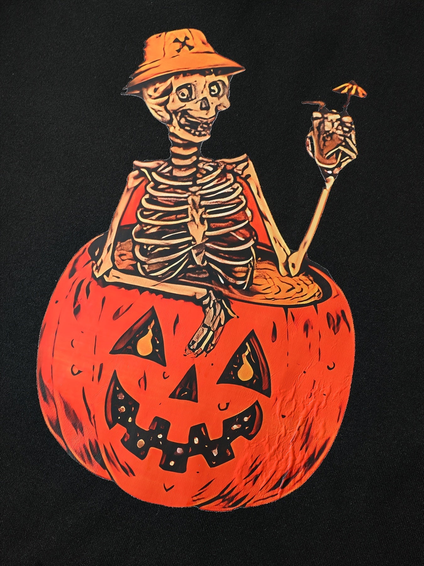 Skeleton & Pumpkin Print Sweatshirt for Halloween