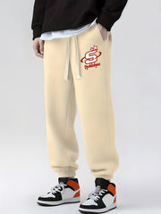 Retro Letter Print Drawstring Sweatpants Men Casual Joggers