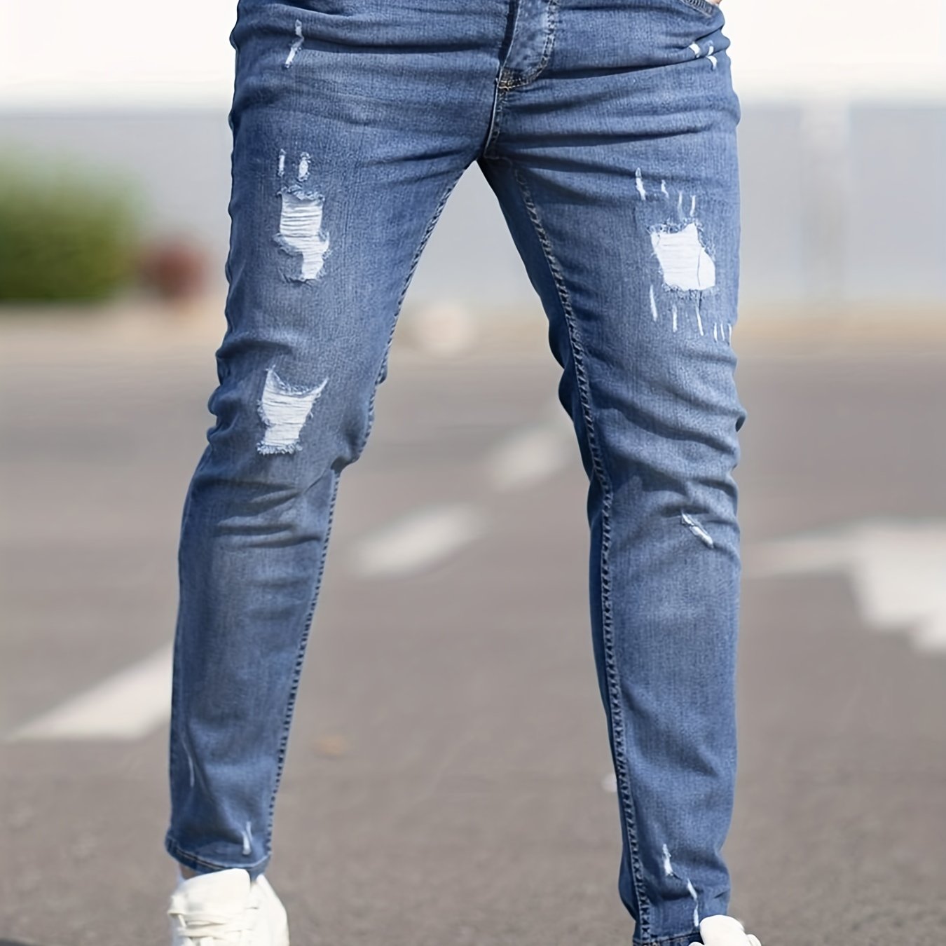 Men's Slim Fit Ripped Skinny Stretch Wash Jeans