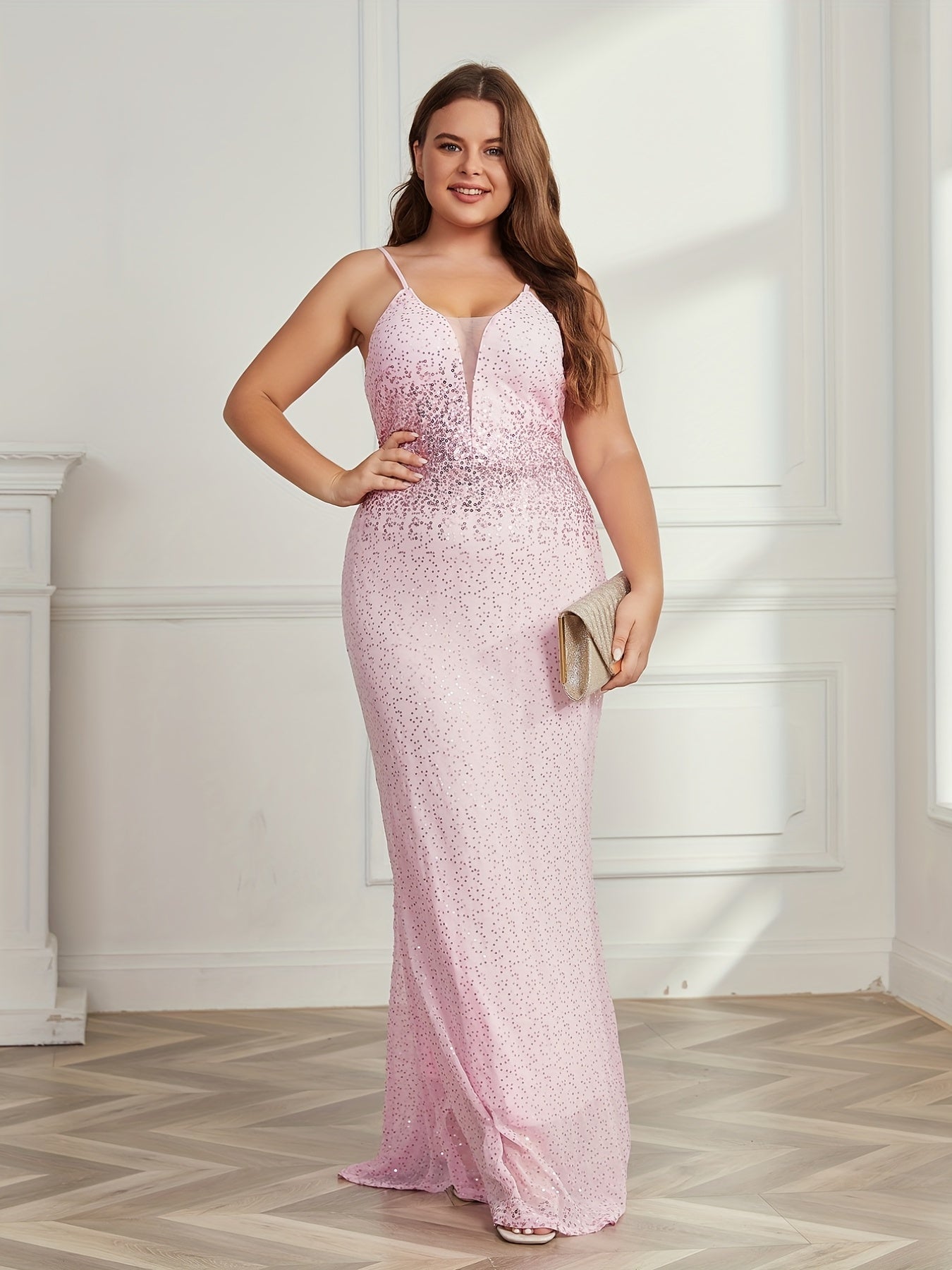 Wedding Dress Sequins Lace Up Floor Length Bridesmaid Dress