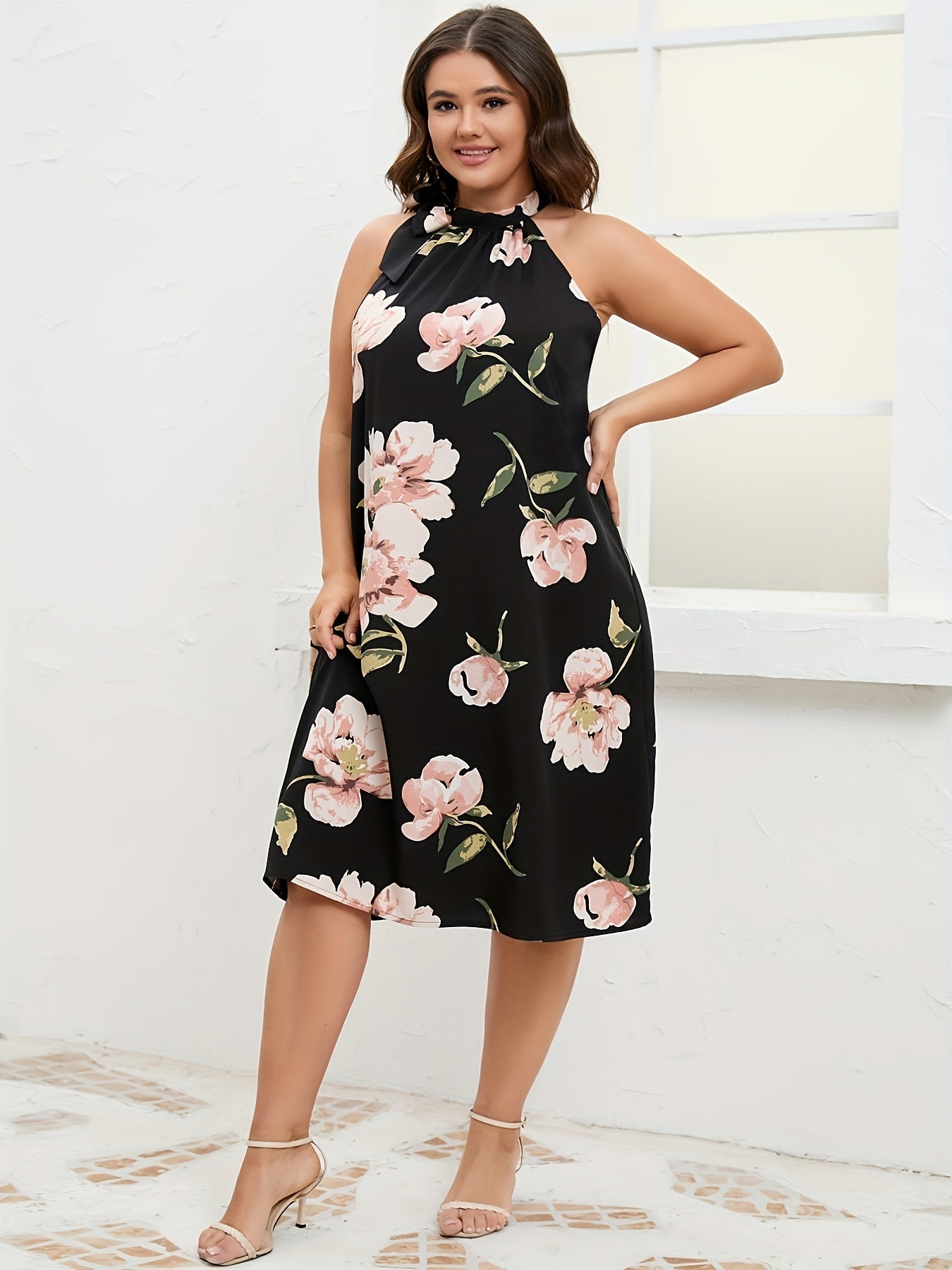 Floral Print Halter Neck Knot Cami Dress