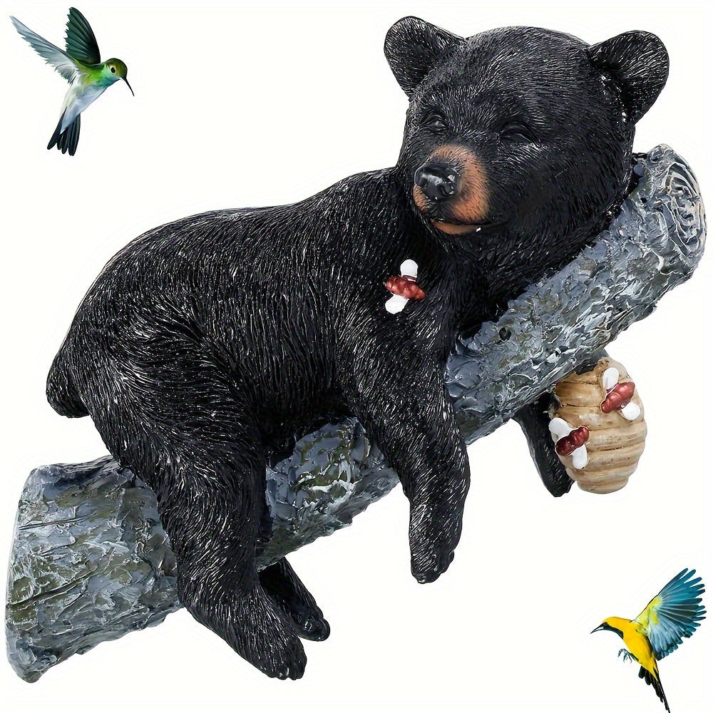 Bear Cub Napping Hanging Out In Tree Figurine Realistic Animal Wall Art