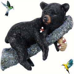 Bear Cub Napping Hanging Out In Tree Figurine Realistic Animal Wall Art