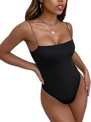 Square Neck Backless Spaghetti Strap Bodysuit Sexy Wrap Chest One Piece