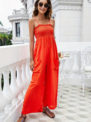 Shirred Ruched Cami Jumpsuit Sexy Wide Leg Solid Sleeveless Jumpsuit
