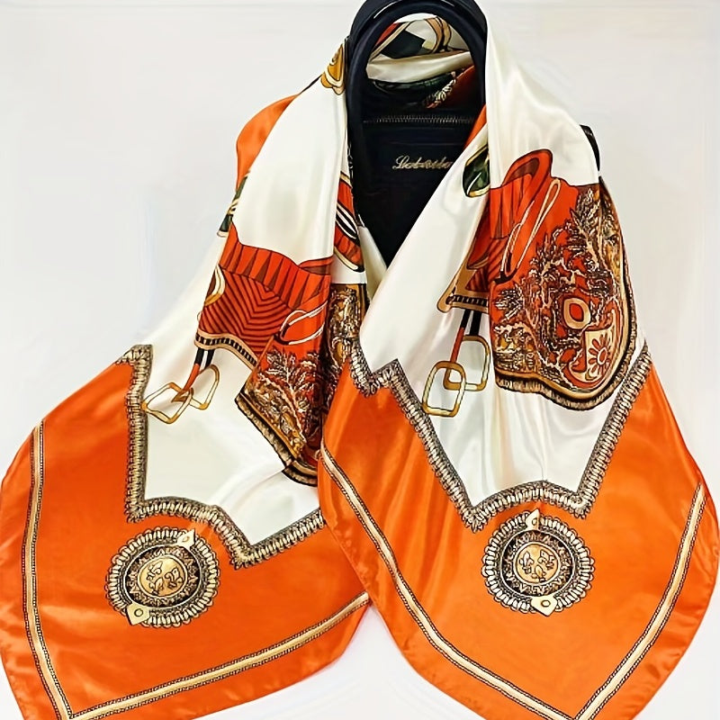 Vintage Chain Print Square Scarf Bandana Windproof Head Wrap Women Outdoor