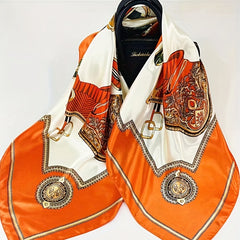 Vintage Chain Print Square Scarf Bandana Windproof Head Wrap Women Outdoor
