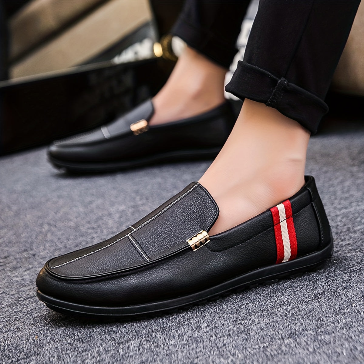 Men's Comfy PU Leather Loafer Slip On Shoes Spring Summer