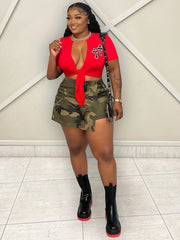 Camo Print Asymmetrical Tie Side Skort Women's Clothing