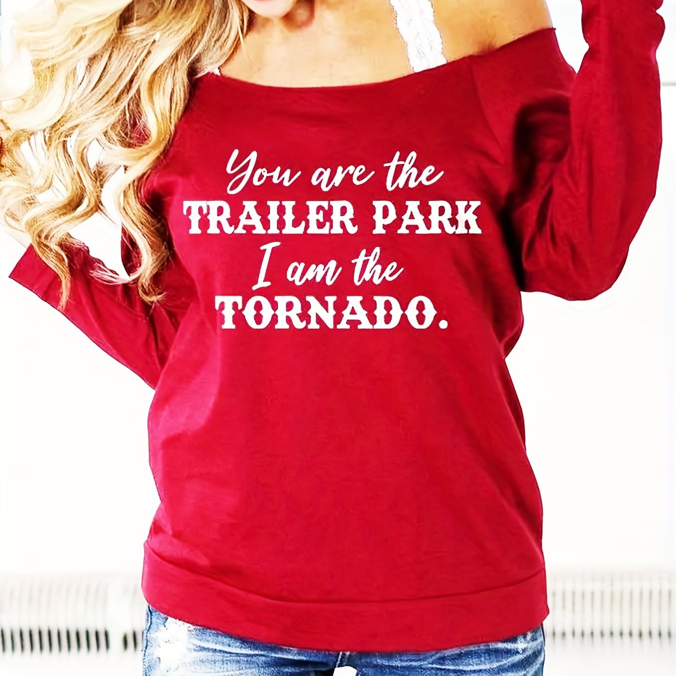 Letter Print Off Shoulder Sweatshirt Casual Long Sleeve