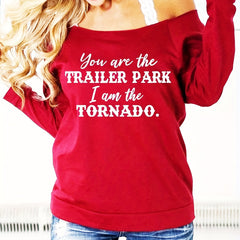Letter Print Off Shoulder Sweatshirt Casual Long Sleeve