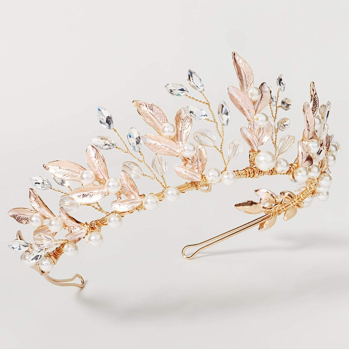Rose Golden Crystal Bridal Tiara Wedding Hair Accessory