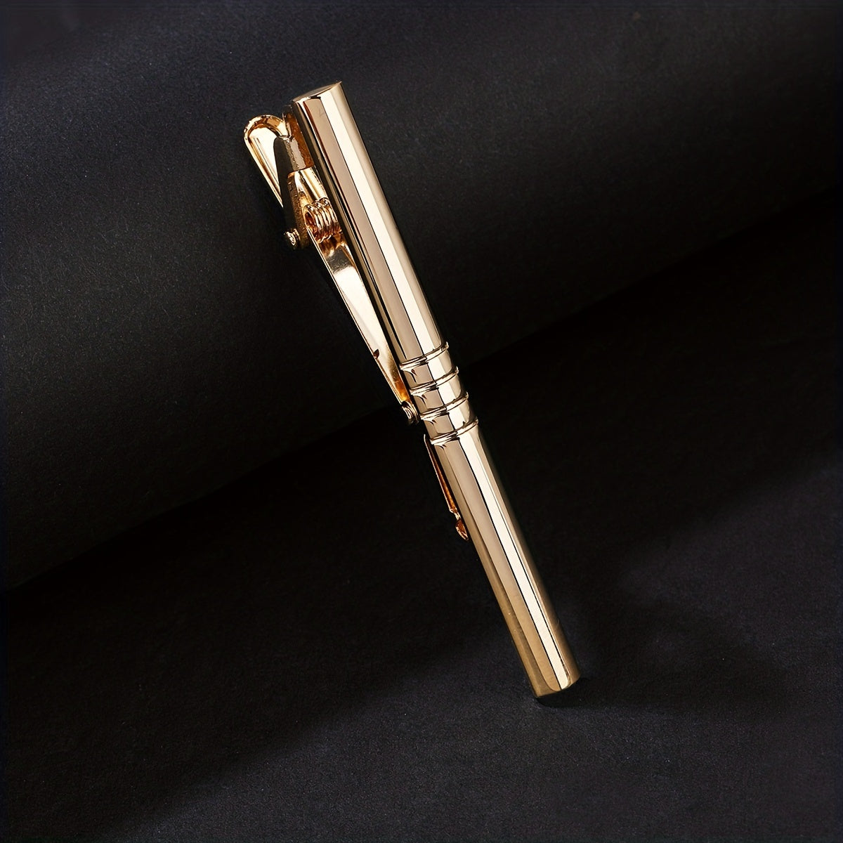 Men's Curved 4 Cut Line Tie Clip Golden
