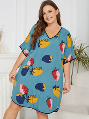 Fruit Print V Neck Sleep Dress Short Sleeve