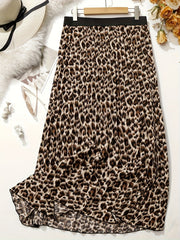 Leopard Print Elastic Waist A-line Pleated Skirt