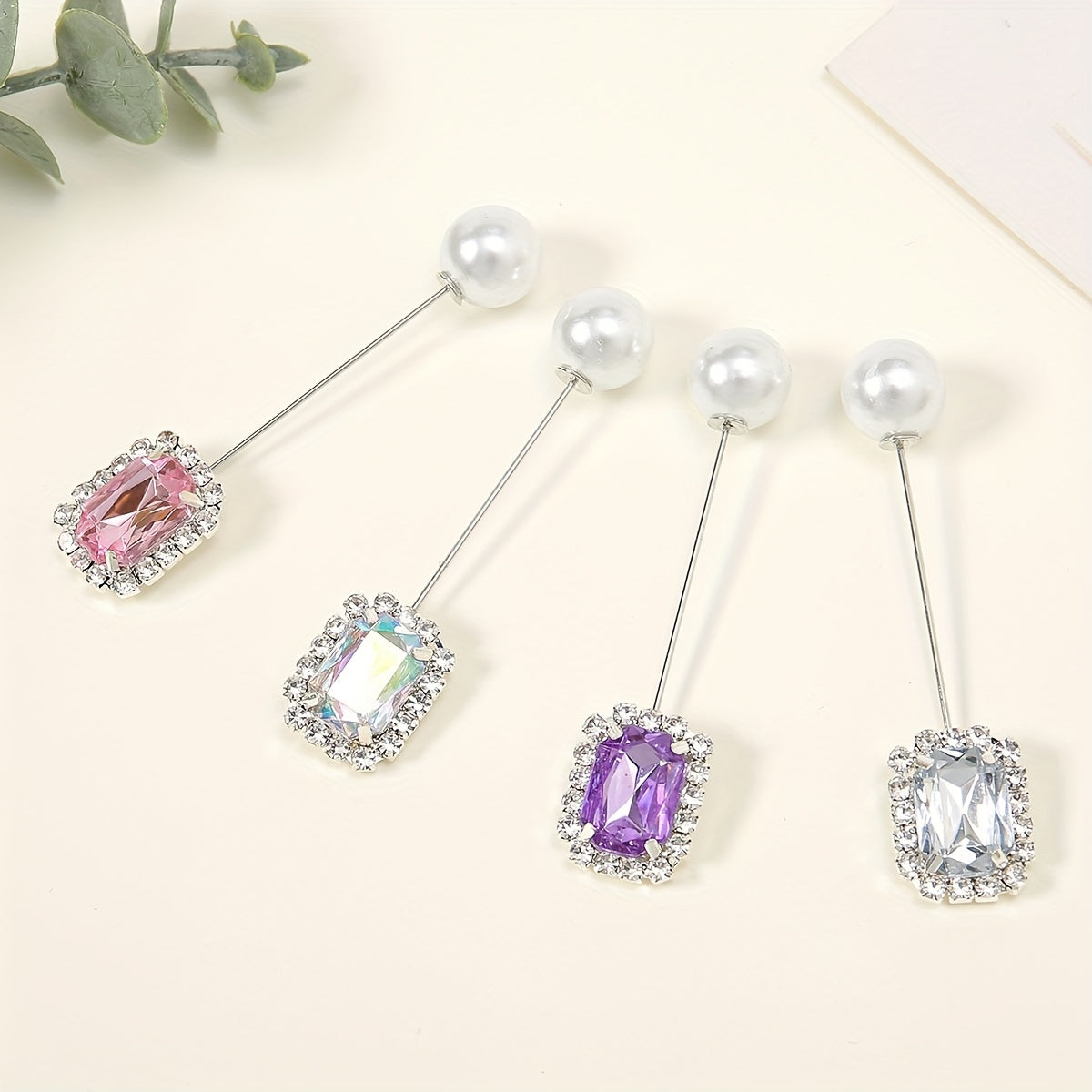 4pcs Crystal Metal Scarf Pin Rhinestone Silvery Shawl Buckle Safety Pins