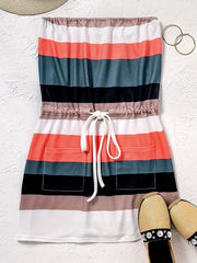 Colorblock Strapless Tube Dress with Drawstring