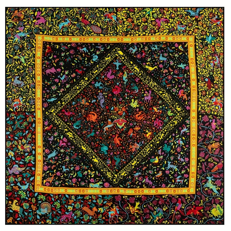 Soft Silky Satin Square Scarf Geometric Printed Shawl Hair Wrap