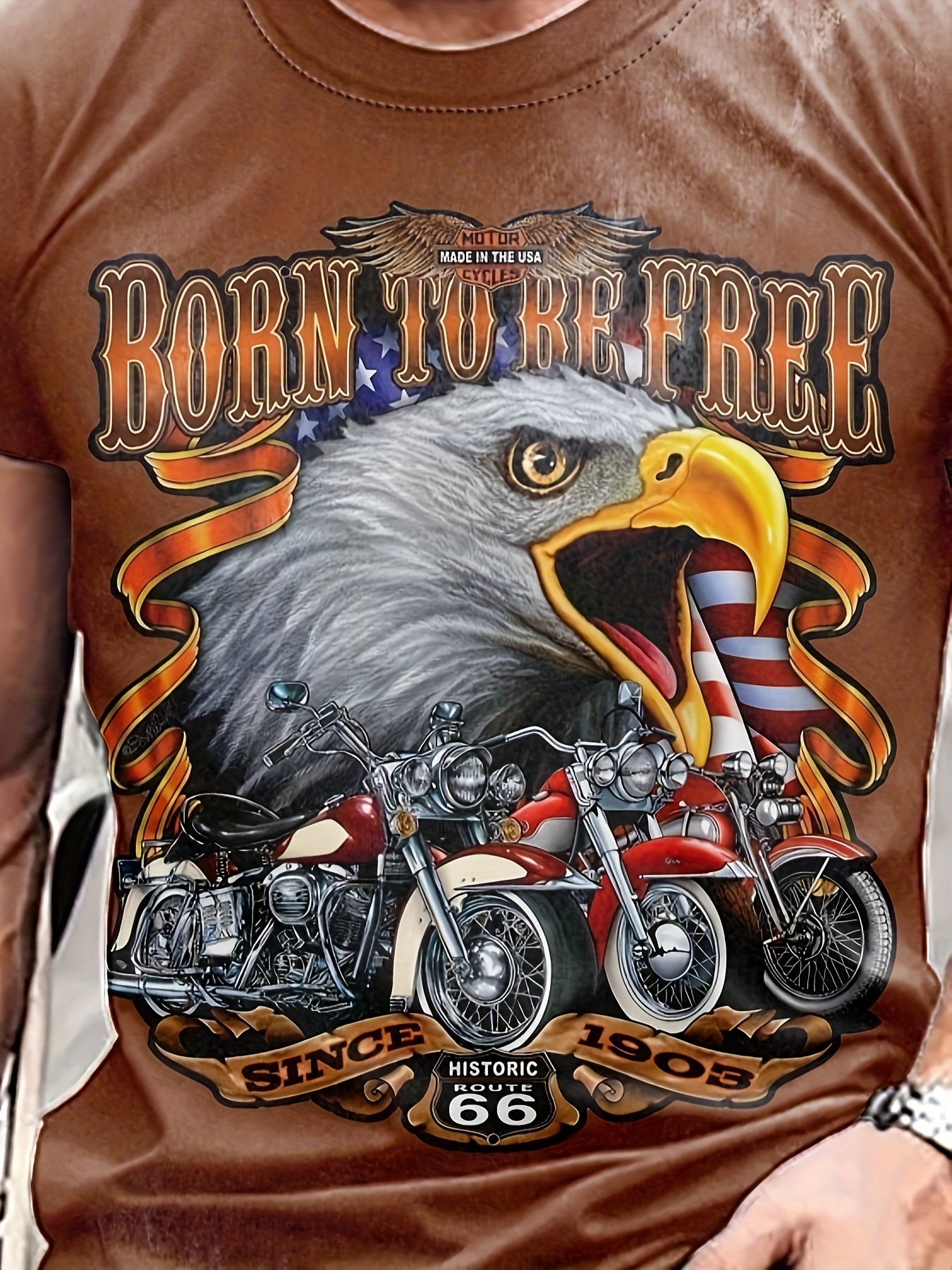 Eagle And Motorcycle Print Men's Graphic T shirt for Summer