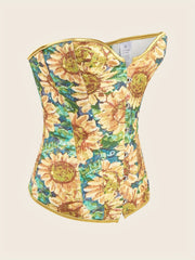 Corset Women's Plus Painting Print Grommet Lace Up Back Tummy Control