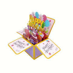 1pc Balloon Cake Birthday Greeting Card 3D Pop Up Box Holiday Blessing Card