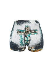Leopard Cross Print Skinny Shorts for Women