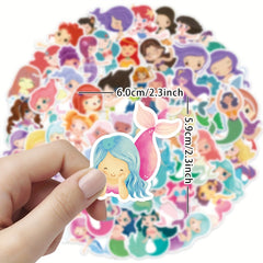 50 Mermaid Stickers For Girls - Mermaid Decals For Laptop Cups Water Bottles