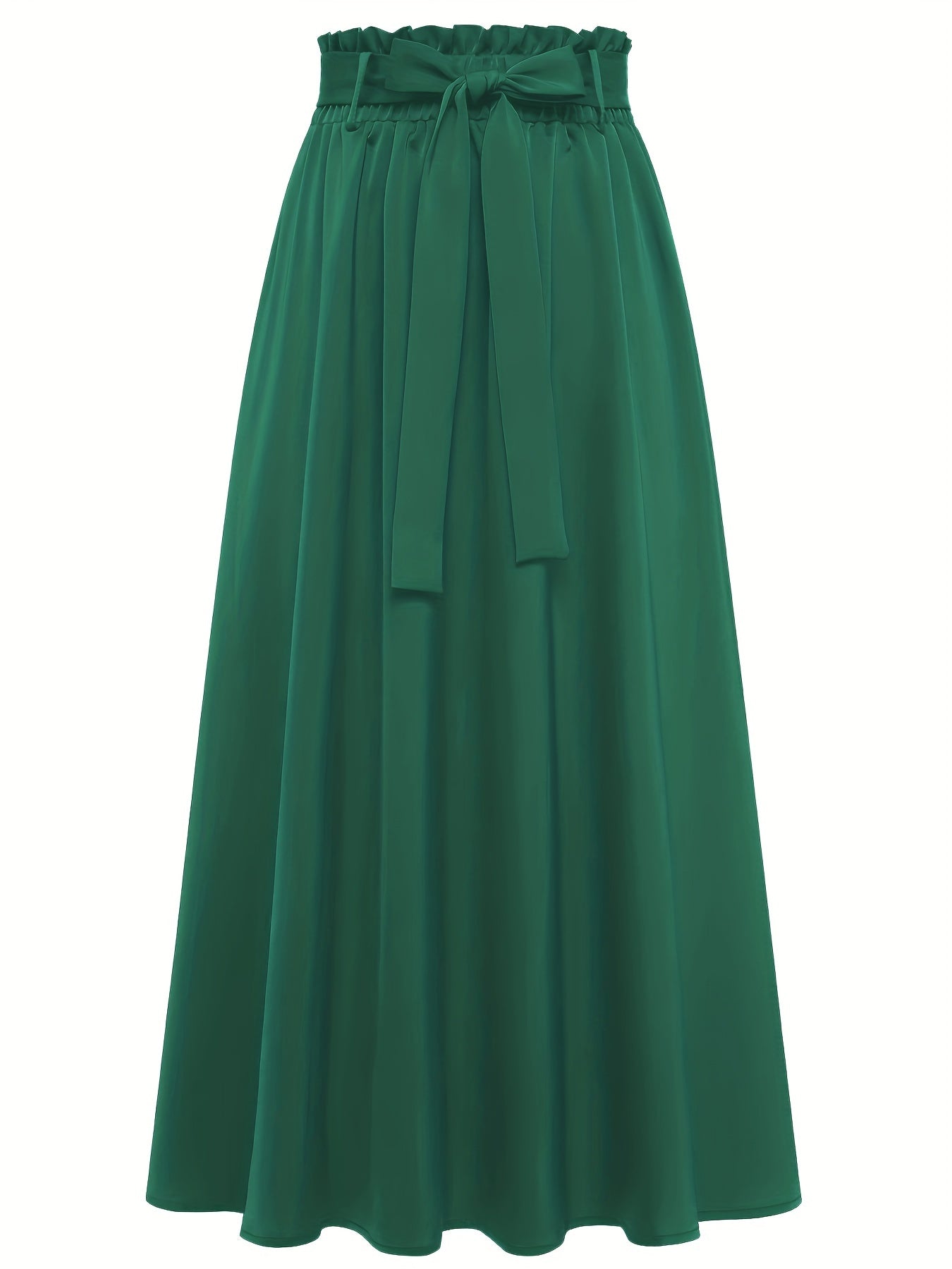 Solid Belted Maxi Skirt Pleated Versatile Women's Clothing