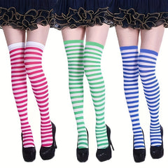 Striped Thigh High Socks Colorblock Over The Knee Stockings