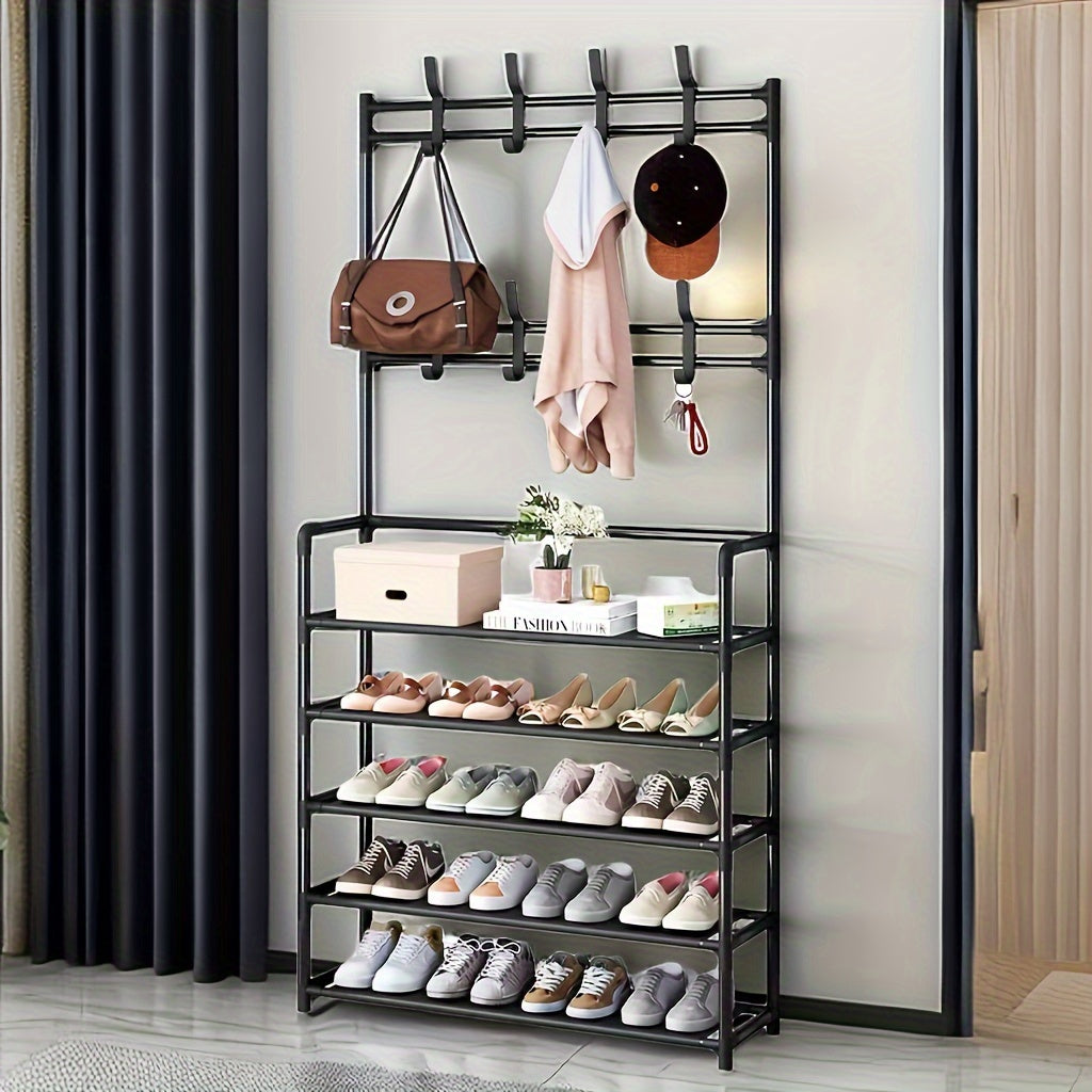 Metal Shoe And Hat Rack with 8 Hooks and Waterproof Cloth Layer
