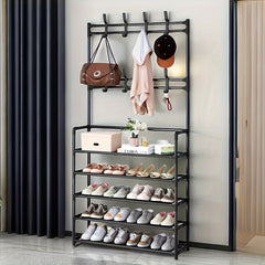 Metal Shoe And Hat Rack with 8 Hooks and Waterproof Cloth Layer